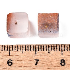 金色のグリッターパウダー入りフロストガラスビーズ  ツートン  キューブ  シエナ  8x8x8mm  穴：1.5mm&nbsp;X1-DGLA-NH001-8mm-01G