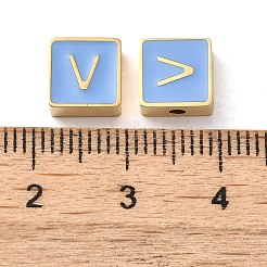 304ステンレススチールエナメルビーズ  14KGP本金メッキ  文字のある正方形  V字  8x8x4mm  穴：2mm&nbsp;STAS-L022-293G-V