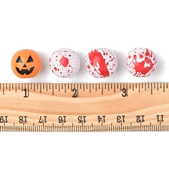 40 個 4 色のハロウィンテーマプリント天然木製ビーズ  血まみれの手と血とカボチャの模様の丸い  ミックスカラー  16x14.5mm  穴：3.5mm  10個/カラー&nbsp;WOOD-FS0001-03