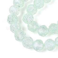 透明クラックルガラスビーズ連売り  ラウンド  多面カット  アクアマリン  9.5~10mm  穴：1.2~1.4mm  約43個/連  14.96~15.16インチ（38~38.5cm）&nbsp;GLAA-N053-10mm-06