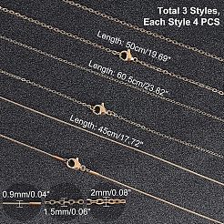 PVD真空メッキ304ステンレス鋼アズキチェーン＆スネークチェーン  ネックレス作りに  長持ちメッキ  カニカン付き  ゴールドカラー  17.7インチ（45cm）〜19.7インチ（50cm）  12個/箱&nbsp;STAS-UN0018-09G