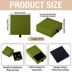 紙製ジュエリー梱包引き出しボックス5個  正方形  ダークオリーブグリーン  9.5x9.5x3.8cm&nbsp;CON-TA0001-34C