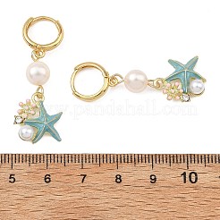 Natural Cultured Freshwater Pearl & Brass Enamel Hoop Dangle Earrings for Women&nbsp;EJEW-JE07268-03