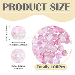 クラックル透明ガラスUV反応ビーズ100個  色が変わるビーズ  虹色の  ラウンド  きいろ  8x7.5mm  穴：1.6mm&nbsp;GLAA-TA0004-28A