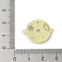 Rack Plating Brass Pave Clear Cubic Zirconia Flat Round Connector Charms&nbsp;KK-C052-43G