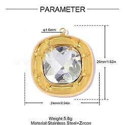 304 Stainless Steel Cubic Zirconia Rounded Squar Pendants&nbsp;STAS-OY017-74G-01