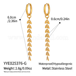 304ステンレススチール製ウィートタッセルフープピアス  18KGP本金メッキ  60x6mm&nbsp;ID4958-1