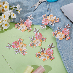 6個の花柄ポリエステル＆コットンコンピューター刺繍アイロン/縫い付けパッチ  中国風のアップリケ  フラミンゴ  54x70x1.5mm&nbsp;PATC-HY0001-91B