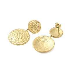 304ステンレススチール製フラットラウンド型溝付きスタッドピアス（女性用）  ゴールドカラー  40x22mm&nbsp;EJEW-U020-09G