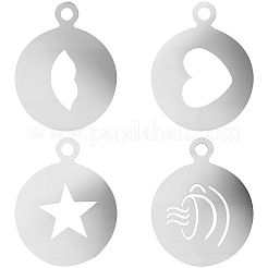 4Pcs 4 Styles Flat Round 304 Stainless Steel Cafe Foam Spray Template&nbsp;AJEW-GF0012-39