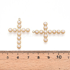 304ステンレスペンダント  クロスチャーム  absプラスチックパール  イオンプレーティング（ip）  クロス  18KGP本金メッキ  33x22x3mm  穴：1.6mm&nbsp;STAS-Z121-39G