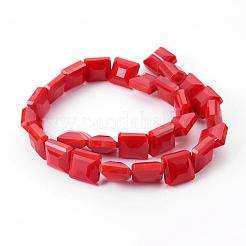 パール光沢メッキガラスビーズ連売り  多面カット正方形  レッド  13x13x8mm  穴：1mm  約27個/連  13.9インチ&nbsp;EGLA-E035-PL06