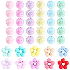 10個10スタイルの花のテーマシリコンビーズ  丸い不透明アクリルビーズ50個付き  ミックスカラー  26x27x10mm  穴：2mm&nbsp;SIL-BM0001-04