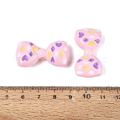 不透明なアクリルビーズ  ハートと菱形のリボン  エナメル  ピンク  18x34.5x9.5mm  穴：2.8mm&nbsp;OACR-N162-13C
