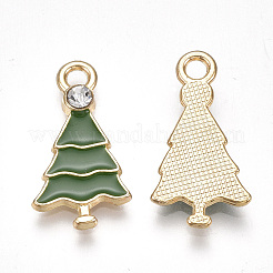 合金ペンダント  カドミウムフリー＆鉛フリー  ラインストーンとエナメル  クリスマスツリー  クリスタル  ライトゴールド  グリーン  21x11x3mm  穴：2mm&nbsp;X-ENAM-S115-082