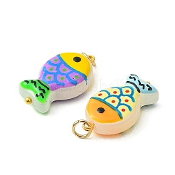焼き絵の具、ガラス、エナメルペンダント  魚のチャーム  304ステンレススチールオープン丸カン付き  ミックスカラー  23x12.5x6mm  穴：3.5mm&nbsp;PALLOY-JF05998