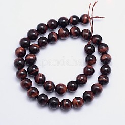 天然石タイガーアイラウンドビーズ連売り  染め＆加熱  グレードAA  10mm  穴：1mm  約40個/連  15.5インチ&nbsp;G-L411-06-10mm