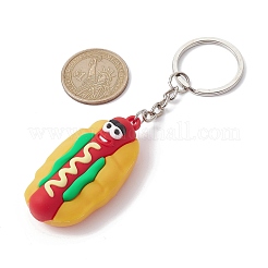 4 個 4 スタイル食品 PVC プラスチックキーホルダー  鉄のスプリットキーリング付き  パン/ピザ/フライドポテト/ハンバーガー  ミックスカラー  8.8~11.3cm  1個/スタイル&nbsp;KEYC-JKC00671