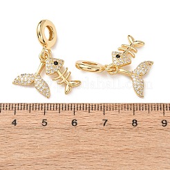 オーシャンブラス マイクロパヴェ クリアキュービックジルコニア ヨーロピアン ダングルチャーム  海の生き物、魚の骨、魚の尾、大きな穴のペンダント  16KGP本金メッキ  16KGP本金メッキ  30mm  穴：5mm  ペンダント：15~18x8~14x2mm&nbsp;KK-H278-03G-02