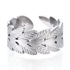 Non-Tarnish 304 Stainless Steel Leaf Open Cuff Ring for Women&nbsp;RJEW-N040-11