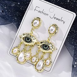 合金、樹脂、模造真珠のダングルスタッドピアス  涙の付いたナザールボンジュウ  ゴールドカラー  61x26mm&nbsp;EJEW-M075-02G