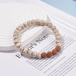 マラビーズブレスレット  女性のための天然なルドラークシャと月と星のxingyue bodhiビーズストレッチブレスレット  ココナッツブラウン  内径：2-1/4インチ（5.8cm）&nbsp;BJEW-JB08257