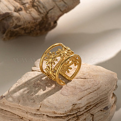 304 Stainless Steel Floral Hollow Wide Band Rings for Women&nbsp;WG3245-1