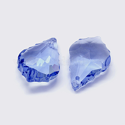 カット加工ガラスペンダント  葉  ライトブルー  22x15.5x8.5mm  穴：1mm&nbsp;X-GLAA-F068-C10