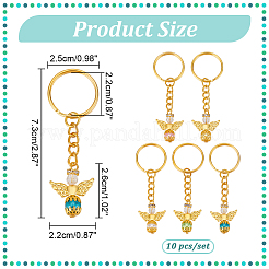 10 ピース 10 色チベット スタイル合金 angeltee と abs プラスチック模造真珠ビーズ チャーム キーホルダー  ゴールドの鉄製スプリットキーリング付き  ミックスカラー  7.3cm  1pc /カラー&nbsp;KEYC-PH01510
