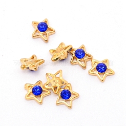 ラインストーン付きアロイカボション  ネイルアートの装飾の付属品  スター  ライトゴールド  サファイア  6x7x2mm&nbsp;MRMJ-WH0067-38B