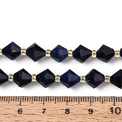 天然石ラピスラズリビーズ連売り  双円錐形  多面カット  シードビーズで  8~8.5x7.5~8.5mm  穴：1~1.2mm  約36~39個/連  14.37~15.75''（36.5~40センチメートル）&nbsp;G-T144-23A-02