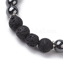 8mm Round Synthetic Non-Magnetic Hematite & Natural Lava Rock Beaded Stretch Bracelets for Women Men&nbsp;BJEW-JB10533-04