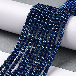 電気メッキガラスビーズセット  フルメッキ  多面カットラウンド  ブルーメッキ  3x2.5mm  穴：0.7mm  約130~135個/連  33~36cm&nbsp;GLAA-H021-01B-FP03