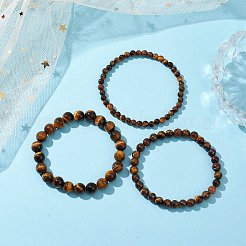 ラウンド天然タイガーアイビーズストレッチブレスレット3個  ラウンド  内径：2-1/8インチ（5.25cm）  3個/セット&nbsp;BJEW-JB10964