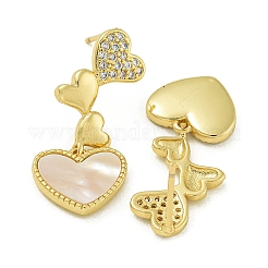Heart Brass Clear Cubic Zirconia Dangle Stud Earrings&nbsp;EJEW-Q390-07G