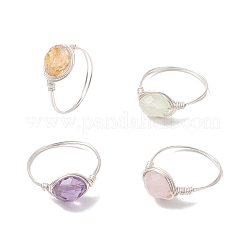 Natural Amethyst & Rose Quartz & Prehnite & Citrine Beads Finger Rings&nbsp;RJEW-JR00836