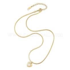Ion Plating(IP) 304 Stainless Steel & Shell Heart Pendant Flat Snake Chain Necklaces for Women&nbsp;NJEW-F328-07G