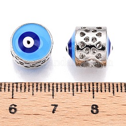 真鍮製エナメルヨーロピアンビーズ  大穴ビーズ  ニッケルフリー  ナザールボンジュウ付き列  ライトスカイブルー  10x9~10.5mm  穴：5mm&nbsp;KK-R053-10