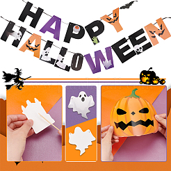 ハロウィン装飾紙旗バナー  ケーキトッパー付き  ケーキ入りカード  手紙/墓/幽霊/カボチャ  カラフル  包装：2320x190x22mm&nbsp;DIY-WH0453-12A