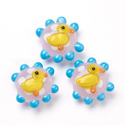 手作りランプワークビーズ  花  アヒル  バンピー  ピンク  21x19x10mm  穴：2mm  約20個/連  12.60''（32センチメートル）&nbsp;LAMP-G142-01F