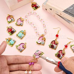 合金エナメルチャーム  模造パールと  花のチャーム付きアーチ  ゴールドカラー  鮭色  29x23x8mm  穴：1.8mm  5pc&nbsp;FIND-SZ0019-25C