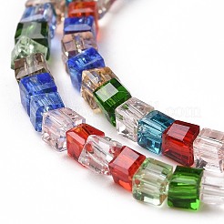 クリアガラスビーズ連売り  多面カット  正方形  カラフル  2~2.5x2~2.5x2~2.5mm  穴：0.8mm  約180個/連  16.93''（43センチメートル）&nbsp;X-GLAA-H018-03