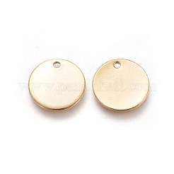 304ステンレススチールチャーム  フラットラウンド  空白タグのスタンプ  ゴールドカラー  15x1mm  穴：1.6mm&nbsp;X-STAS-I098-06
