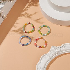 4 個 4 色ブリング ガラス ライス ビーズ ストレッチ リング セット女性  ミックスカラー  usサイズ9（18.9mm）  1pc /カラー&nbsp;RJEW-TA00058