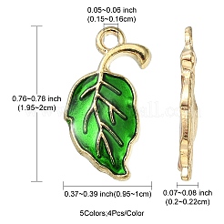 20本5色合金エナメルペンダント  葉  ライトゴールド  ミックスカラー  20x10x2mm  穴：1.6mm  4個/カラー&nbsp;ENAM-YW0003-14