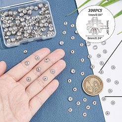 フラワー304ステンレススチールビーズキャップ300個  マルチ花弁  ステンレス鋼色  6x1mm  穴：1mm&nbsp;STAS-UN0035-14