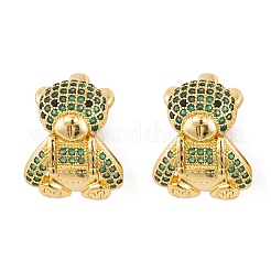 真鍮製マイクロパヴェキュービックジルコニアピアス  女性用クマのフープピアス  18KGP本金メッキ  ミックスカラー  19x15mm&nbsp;EJEW-E309-06G