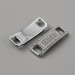 真鍮マイクロパヴェクリアガラスコネクターチャーム  靴の装飾用  カーブ四角形  プラチナ  10x30x2.5mm  穴：4x6mm&nbsp;FIND-WH0042-09P