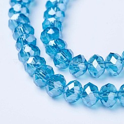 電気メッキガラスビーズセット  パール光沢メッキ  多面カット  ロンデル  ディープスカイブルー  6x5mm  穴：1mm  約80~85個/連  38~40cm&nbsp;EGLA-A034-T6mm-A13