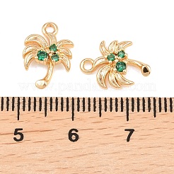真鍮製マイクロパヴェキュービックジルコニアペンダント  木のチャーム  18KGP本金メッキ  13x9x3mm  穴：1.4mm&nbsp;KK-L261-12G